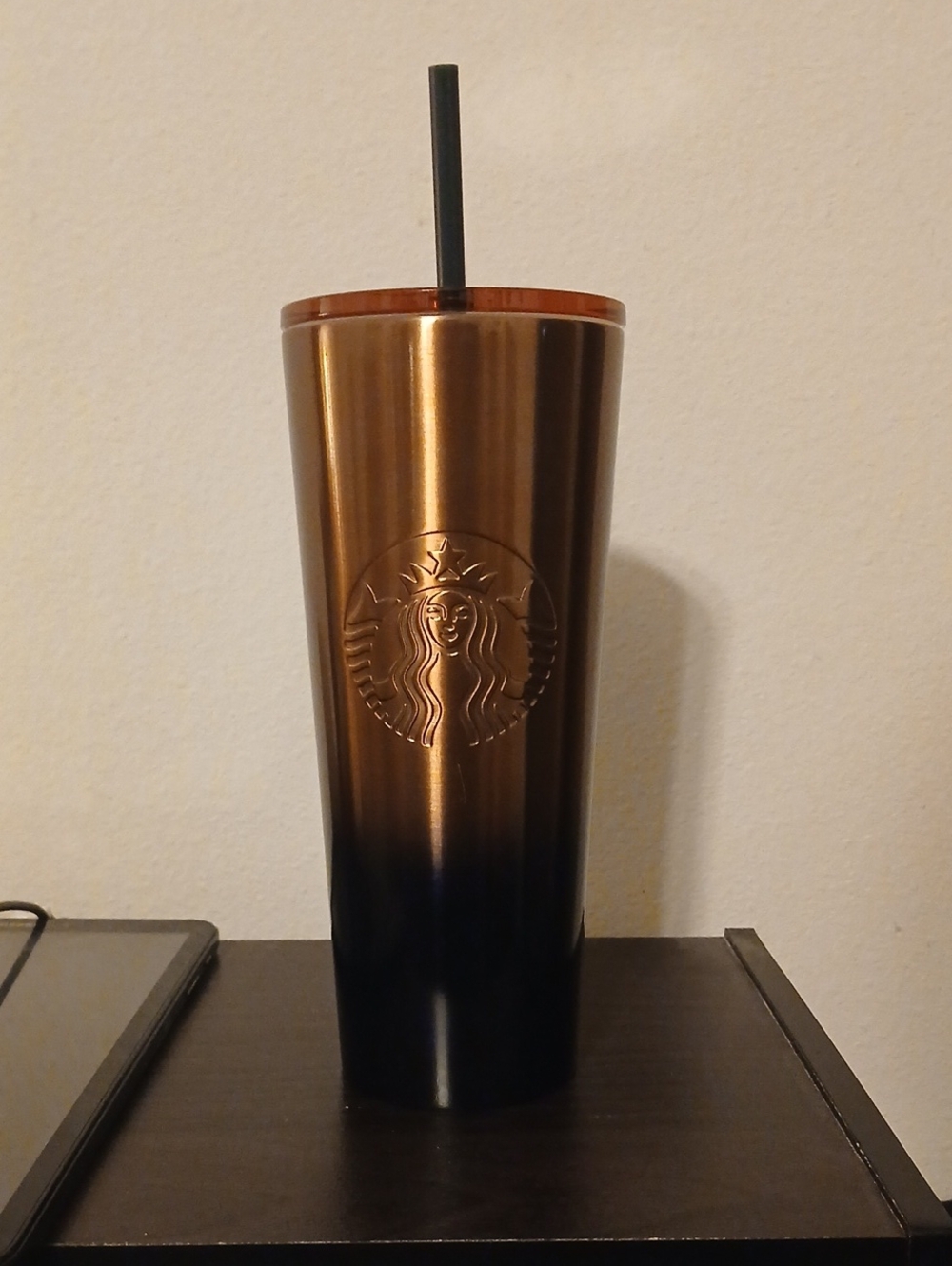 Starbucks Copper and Dark Green Ombre Stainless Tumbler with Straw